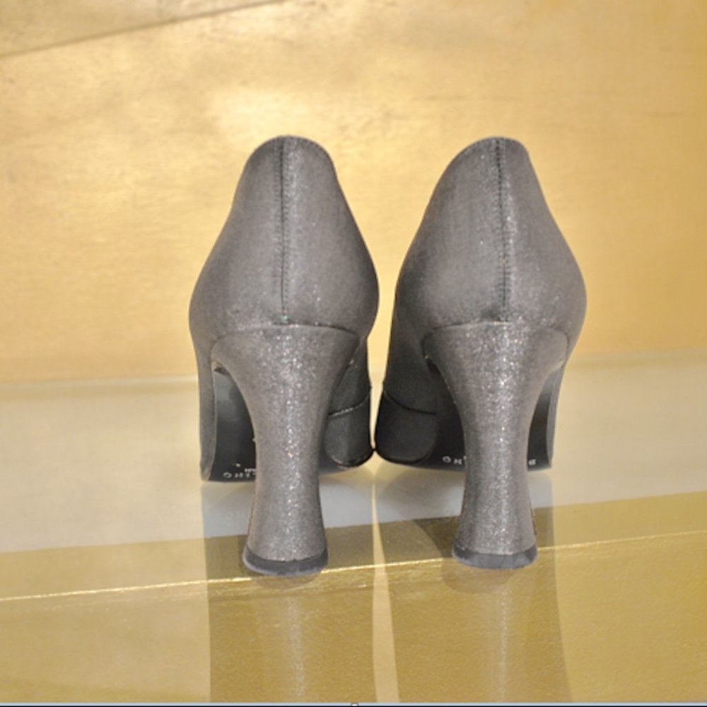Pewter Metallic Square Toe Heels - Picture 5 of 7